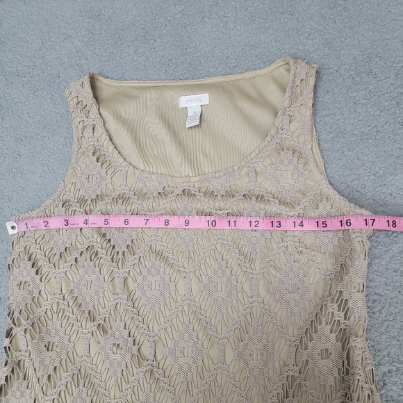 Chicos  crochet Tan Taupe Lace Maxi Sleeveless Dress One Womens Size 1 - Picture 9 of 12